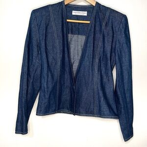 Vintage Calvin Klein Classics Denim Cotton & Linen Collarless Blazer 80s Jacket